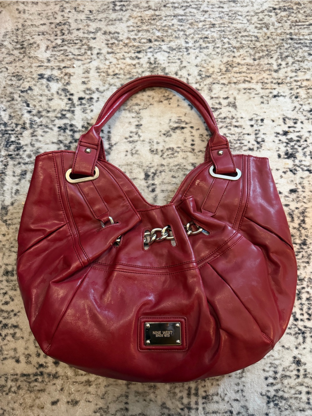 Nine West Crimson Red Leather Shoulder Tote